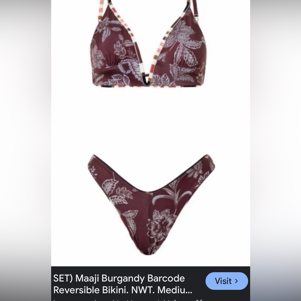 Maaji Maroon and White Striped Bikini Set